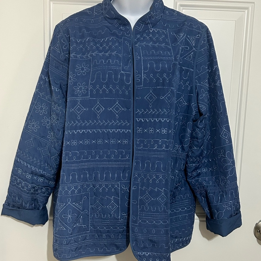 Alfred Dunner Navy Blue Patterned Quilted Jacket